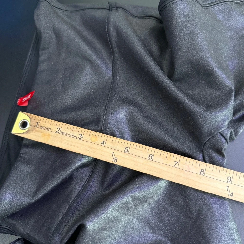 SPANX Shape Faux Leather Black Leggings‎ Womens Size S 2437 Shaping Waist